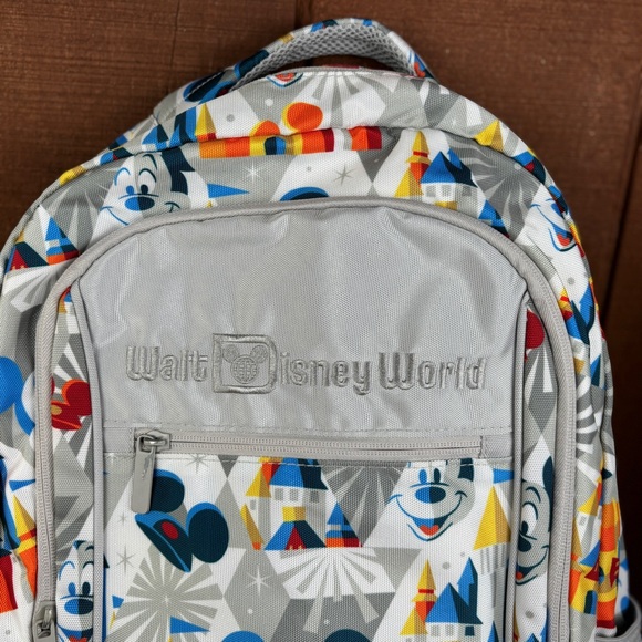 Disney Parks Disneyworld Gray and Multicolor Mickey Mouse and Castle Backpack - Picture 2 of 11